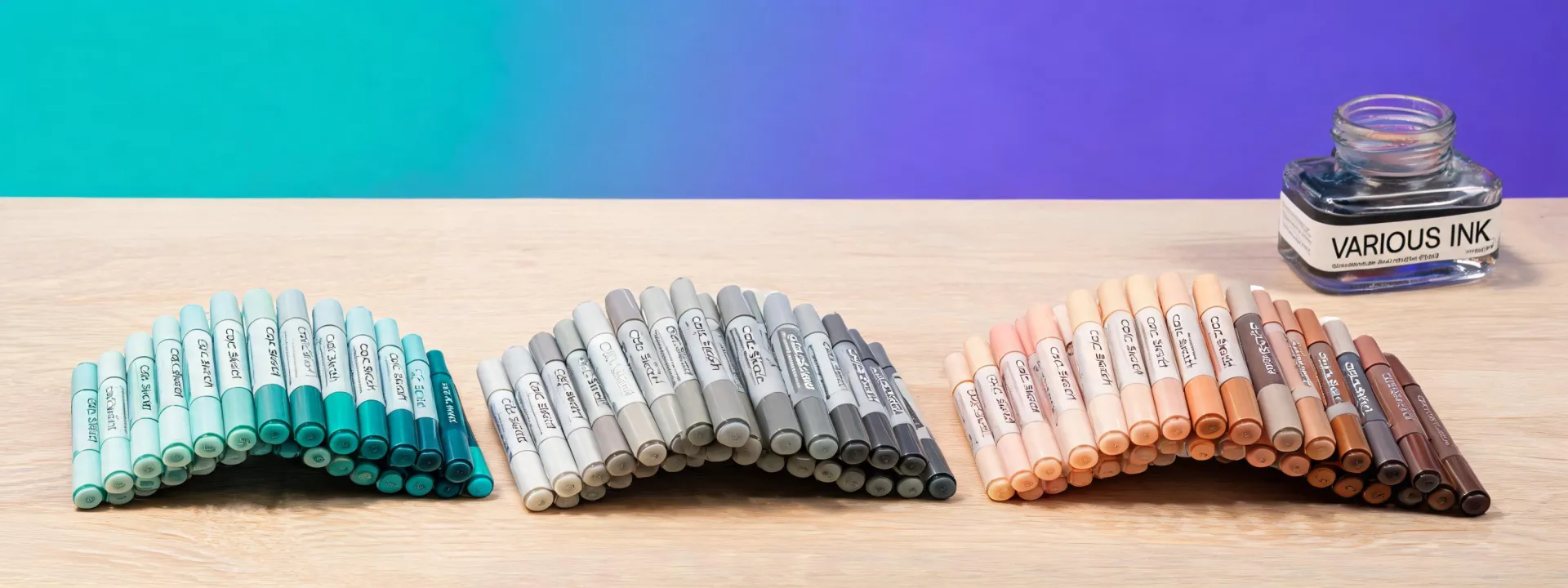 Copic Sketch markers fanned across a studio desk